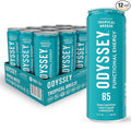 Odyssey Functional Energy Drink for Focus Cognition &amp Mood Support 12 Pack - Adaptogenic Drink with 85mg Green Tea Caffeine Lion’s Mane Cordyceps L-Theanine &amp Ginseng Sparkling Tropical