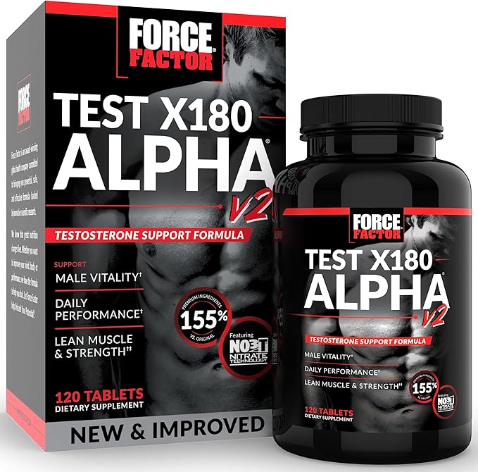 Force Factor Test X180 Alpha v2 T-Support for Men T-Supplement to Help Build Strength Boost Nitric Oxide and Support Daily Performance 120 Tablets
