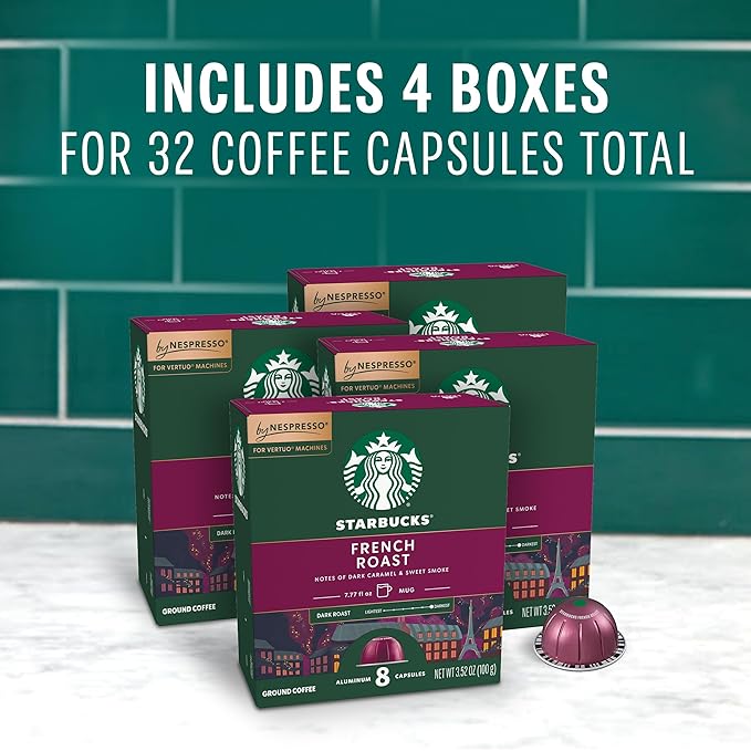 Starbucks by Nespresso Vertuo French Roast Dark Roast Coffee 32-count Coffee Pods Brews 7.8 oz. (Pack of 2)