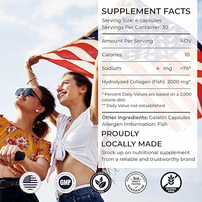 SIRUNES Marine Collagen Peptides 120 Capsules - Fish Collagen Supplements for Women Great for Hair Skin Nails Joints &amp Bones - Made in USA