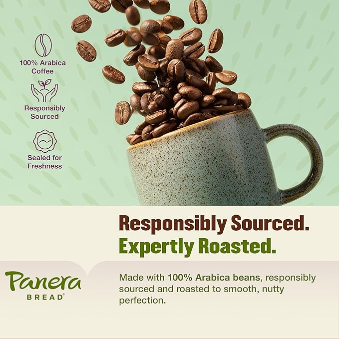 Panera Dark Roast Ground Coffee - Bold Breakfast Brew with Dark Chocolate Finish - 100% Arabica Beans Sustainably Sourced - Kosher Dairy-Free - Cafe Quality for Home Brewing 12oz Bag Pack of 6 (72o