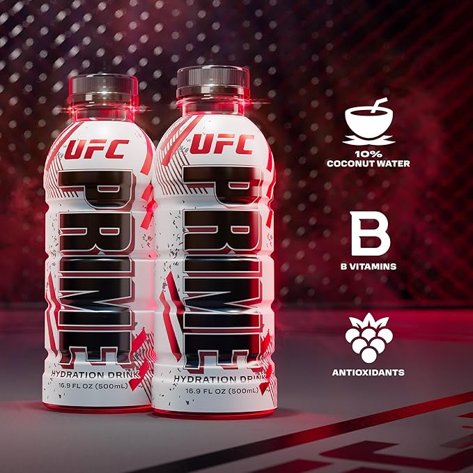 PRIME Hydration UFC Sports Drinks Electrolyte Enhanced for Ultimate Hydration 250mg BCAAs B Vitamins Antioxidants Low Sugar 16.9 Fl Oz 12 Pack