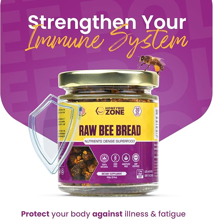 HONEYBEEZONE-Raw Bee Bread-Perga Fermented Bee Pollen Superfood Single Ingredient Food Nutrient-Dense Naturally Fermented Non-GMO Gluten-Free 3.5 oz