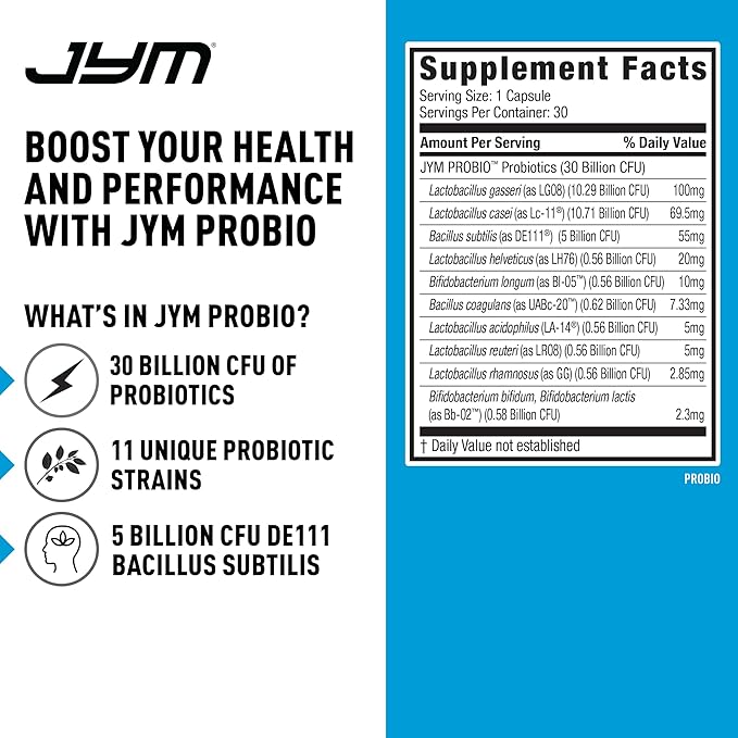 ProBio JYM Performance Probiotic Heart Gut Immune Health Athletic Recovery and Body Composition for Men &amp Women 30 Day Supply