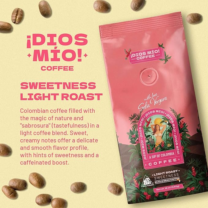 Dios Mio Coffee by Sofia Vergara Light Roast Whole Bean Premium Colombian Coffee 12 Ounce Bag (Pack of 2)