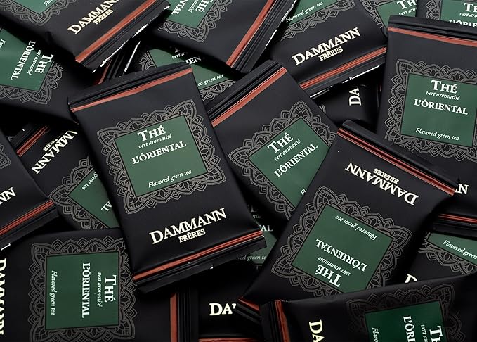 Dammann Freres Sachets L'Ôriental Tea Bags Premium Gourmet French Green Tea Blend Passion Fruit Peach Strawberry Flavors Individually Wrapped 24 Count (Single Pack)