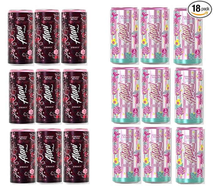 Alani energy drink Cotton Candy &amp Cherry bomb variety pack 18 cans - Sugar Free Low Calorie Energy Drinks - Pre Workout Performance Zero Sugar 12 Fl Oz Cans