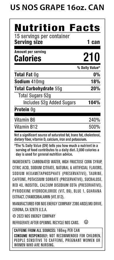 NOS GT Grape: High Performance Energy Drink. 16 Fl oz | Pack of 15