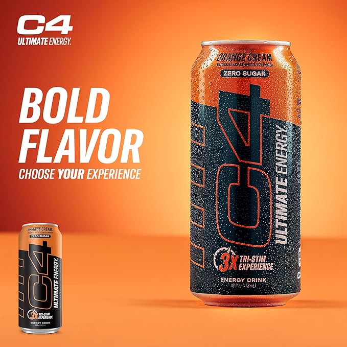 C4 Ultimate Sugar Free Energy Drink 16oz (Pack of 12) | Orange Cream | Pre Workout Performance Drink with No Artificial Colors or Dyes