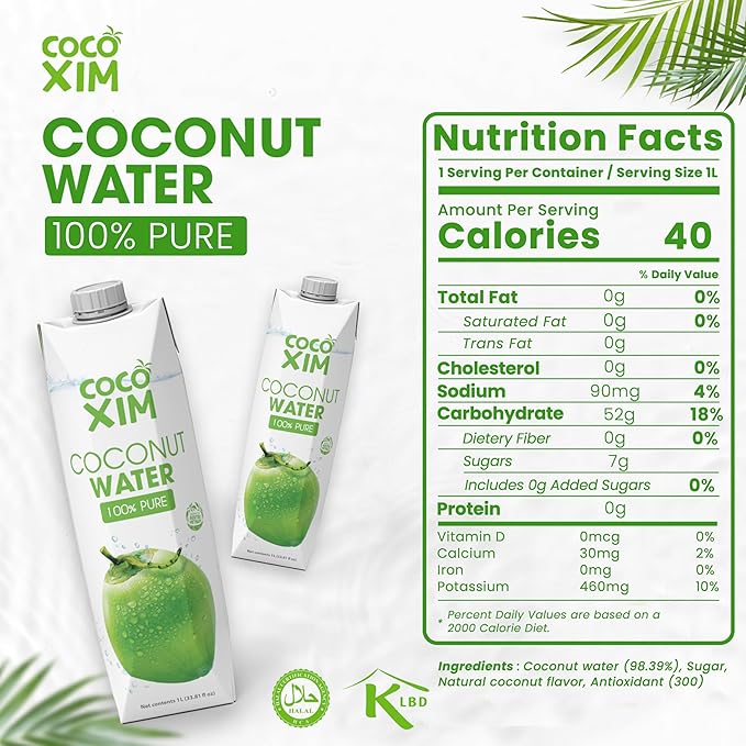 COCOXIM Ready to Drink Pure Coconut Water - 33.8 oz (Pack of 12)| Zero Added Sugar |100% Natural &amp Fresh with Electrolytes &amp Nutrients | Halal &amp Kosher Certified | Alternative to Soda Sof