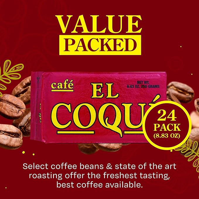 El Coquí Dark Roast Espresso Ground Coffee Rich Ground Coffee Bulk Coffee Authentic Puerto Rican Style Coffee Vacuum Sealed Ground Espresso Beans 8.83 oz (24 pack)