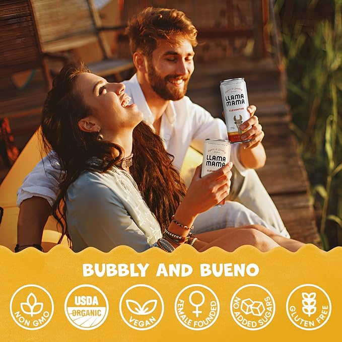 Llama Mama Clementine Organic Sparkling Prebiotic Soda • Gut &amp Immune Support • High Vitamin C Antioxidants • NO Sugar • NO Artificial Sweeteners • NO Stevia • Vegan Plant Fiber • 12 Pack