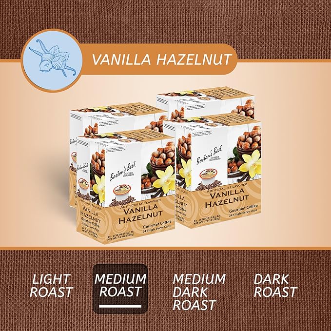 Boston’s Best - Vanilla Hazelnut Delicious Medium Roast Flavored Gourmet Coffee Compatible with Keurig Coffee Maker 24 Count (Pack of 4)
