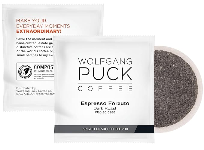 Wolfgang Puck Coffee Espresso Forzuto 9.5 Gram Soft Pods 18-Count (Pack of 3)