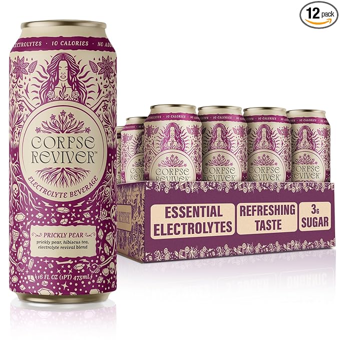 Corpse Reviver: Electrolyte Hydration Drink | 175mg Magnesium 325mg Potassium 20mg Zinc Sodium L-Theanine (Organic Non-Alcoholic Sparkling Water) Prickly Pear 12-Can