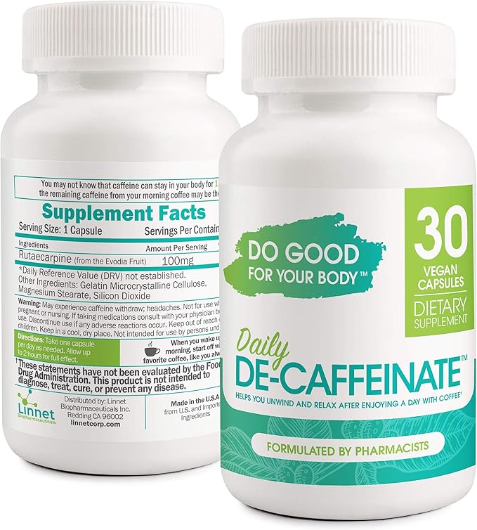 Daily De-Caffeinate for Coffee Lovers – Rutaecarpine Supplement for Relaxation After Caffeine – Non-Melatonin Non-Addictive Evening Formula 30 Capsules