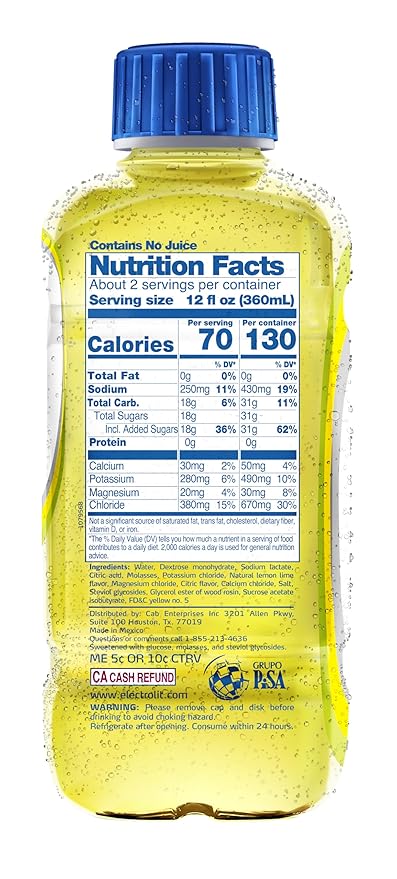 Electrolit Electrolyte Beverage Lemon-Lime 21 Fl Oz bottle (Pack of 12)