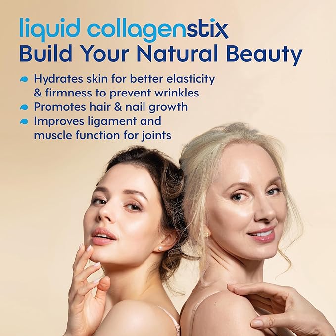 Hydrolyzed Liquid Collagen Peptides for Women &amp Men - Grass-Fed Bovine Protein Supplement for Hair Growth Skin and Nails (Pack of 28 Lemon)