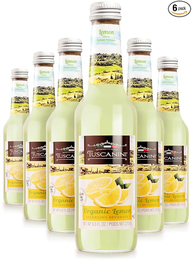Tuscanini Organic Cold Pressed Sparkling Lemon Soda (6 Pack) Contains 16% Real Juice! No Food Coloring or Artificial Flavors Product of Italy