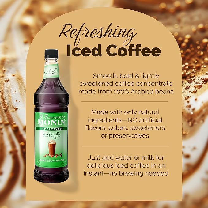 Monin - Premium Iced Coffee Concentrate | Clean Label with No Artificial Flavors No Artificial Preservatives (BPA-Free Plastic Bottle 1 Liter)