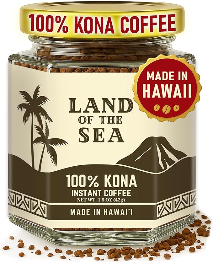 KONA COFFEE 100% - Premium Freeze Dried Instant Coffee - Low Acid Coffee - Medium Roast Arabica Hawaiian Coffee 1.5oz (1 Pack | 22 Servings)