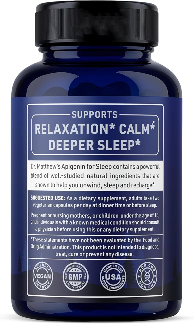 Apigenin Supplement for Sleep. Best Natural Sleep Aid Without Melatonin for Adults. With L-Theanine &amp Magnesium. Plant-Based Nighttime Support. Apigenina Suplemento.