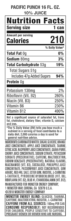 Monster Energy Juice Monster Pacific Punch Energy Drink 16 Ounce | Energy + Juice Pack of 15
