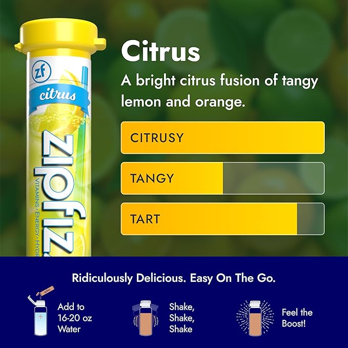 Zipfizz Daily Energy Drink Powder Citrus 20 Pack 3-in-1 Sustained Energy Rapid Hydration and Essential Vitamins Sugar-Free Electrolyte Powder Contains Vitamin B-12 &amp Antioxidants