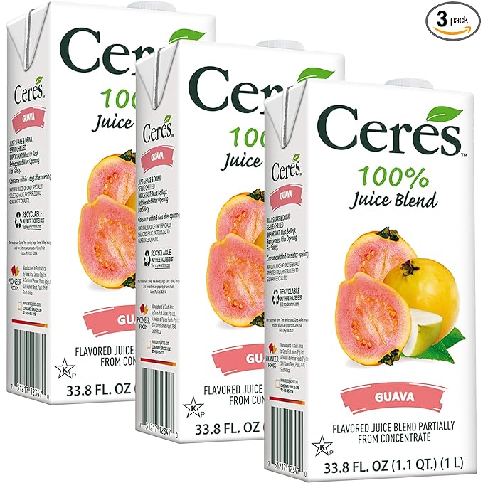 Ceres Guava Juice Blend 3-Pack – 100% Natural Rich in Vitamin C No Added Sugar Artificial Colors or Flavors Kosher Certified 33.8 Oz Ea (1 Liter)