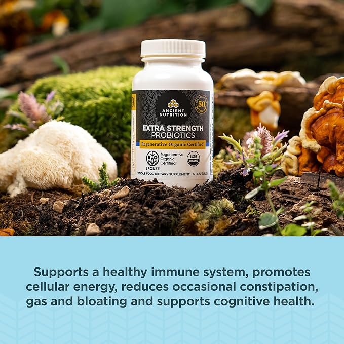 Ancient Nutrition Regenerative Organic Certified Probiotics Extra Strength Probiotics for Healthy Digestion and Immune System Function Support 50 Billion CFUs* Per Serving 60 Count
