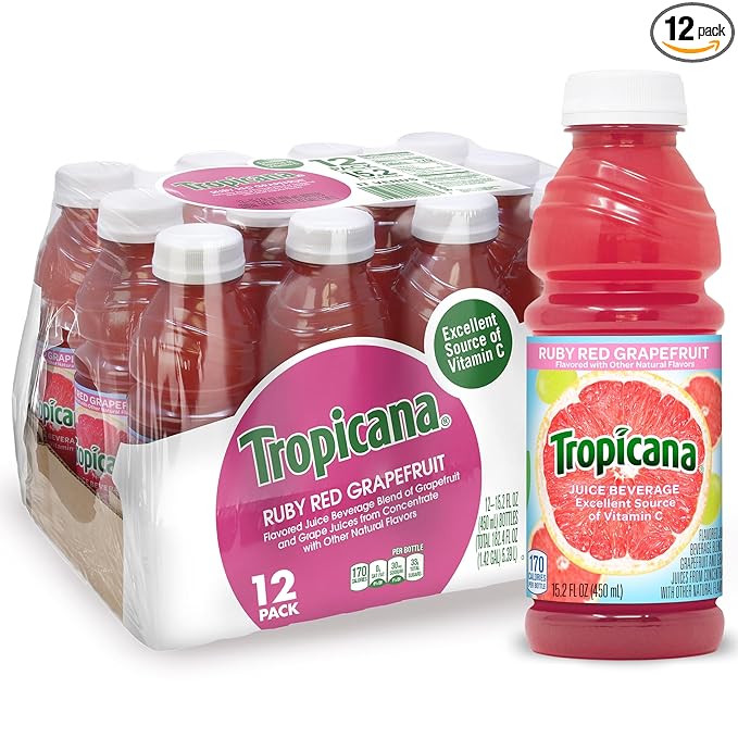 Tropicana Ruby Red Grapefruit Juice Drink 15.2 fl oz Bottles (Pack of 12)