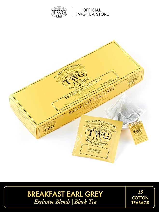 TWG Tea | Breakfast Earl Grey | Black Tea | Bergarmot | 15 Hand Sewn Cotton Teabags | Gift Set