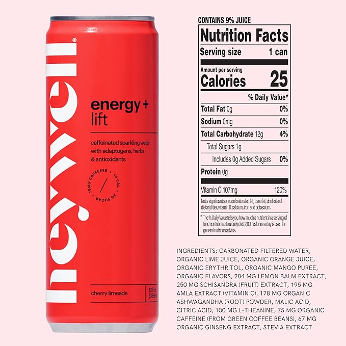Heywell Sparkling Adaptogenic Lift Variety Pack 12 Fluid Ounce (Pack of 12) - Organic Non GMO Vegan Gluten Free Dairy Free