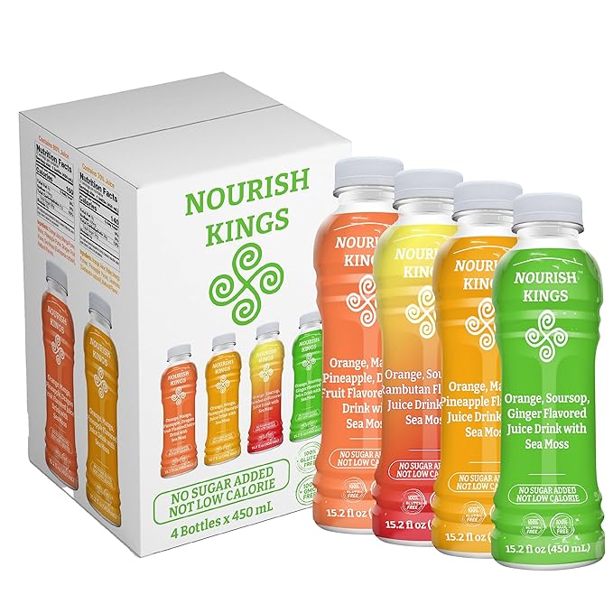 Nourish Kings- Sea Moss drink Superfood Variety Pack No Added Sugars or Preservatives 4 pack of 15.2 Fl oz Bottles