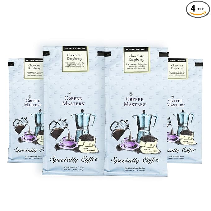 Coffee Masters Flavored Coffee Chocolate Raspberry Ground 12-Ounce Bags (Pack of 4)
