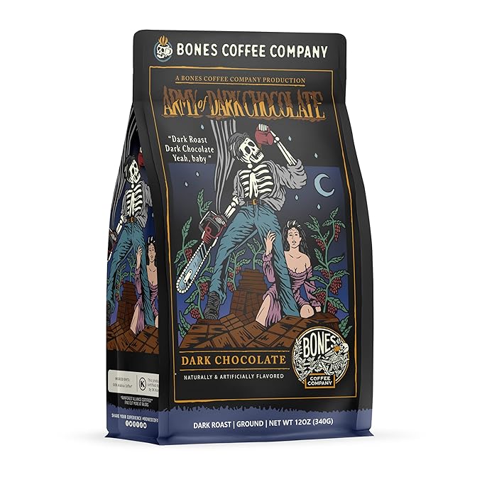 Bones Coffee Company Highland Grog and Army of the Dark Chocolate Flavored Ground Coffee Beans Bundle | 12 oz Medium Roast Arabica Low Acid Coffee Gifts (Ground)