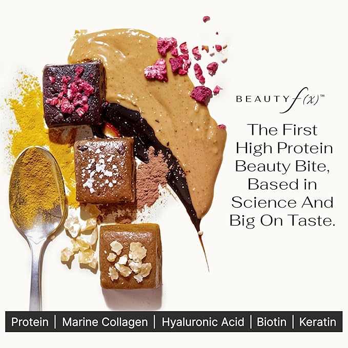 Beauty f(x) Protein Beauty Bites - Collagen Bars – Cacao Raspberry Collagen Protein Bars for Women – 10g Protein 120 Calories No Added Sugar – Supports Skin Hair and Nails