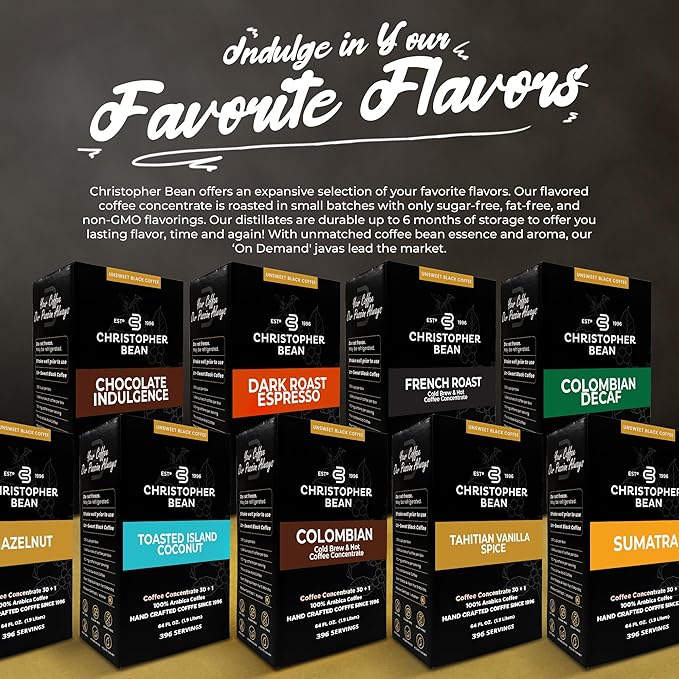 Christopher Bean Coffee - 396 servings 30 to 1 Blend Bag in Box Liquid Instant Coffee or Cold Brew Coffee Concentrate - Hot or Iced Coffee - Colombian