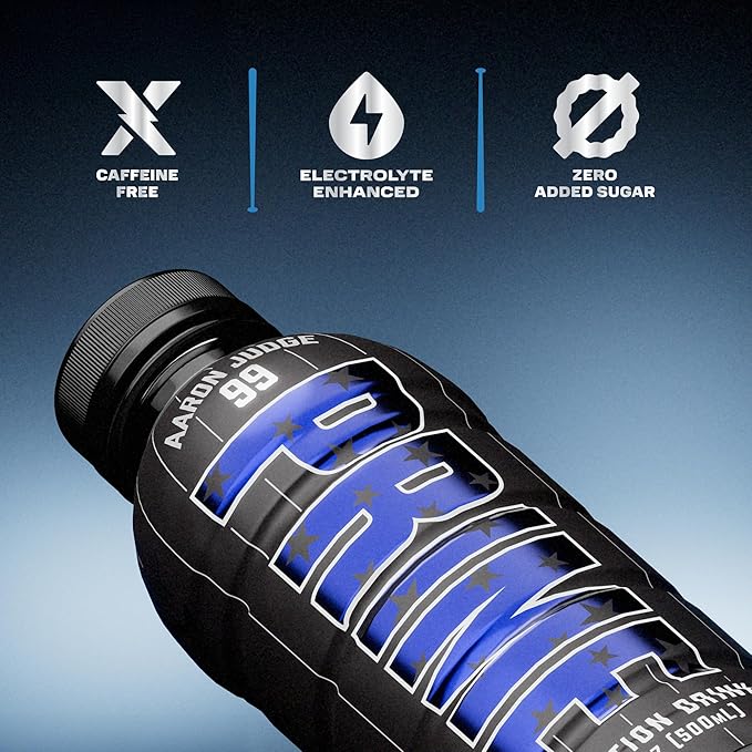 PRIME Hydration Aaron Judge Sports Drinks Electrolyte Enhanced for Replenishing Fluids 250mg BCAAs B Vitamins Antioxidants Low Sugar 16.9 Fl Oz 12 Pack