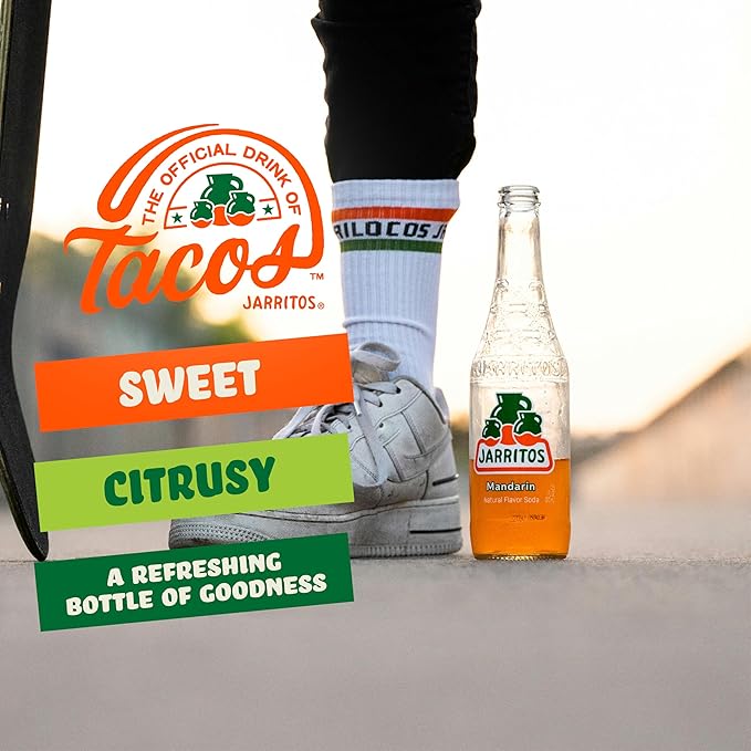 Jarritos - Mexican Soda Soft Drinks Mandarin (17.7 oz 524ml) 24 Bottles - Made with Real Cane Sugar - 0g Fat - Made in Mexico - Natural Flavor Soda Pop - Party &amp BBQ Beverages