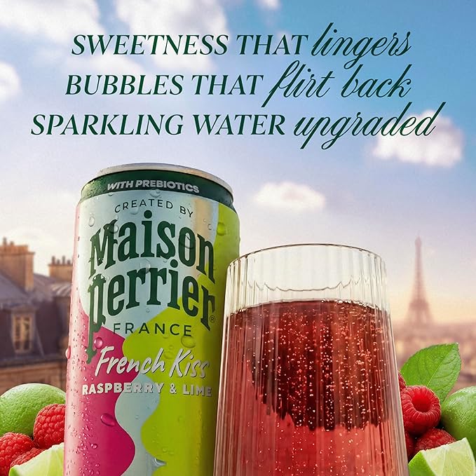 Maison Perrier French Kiss Sweetened Sparkling Juice Beverage Raspberry &amp Lime Flavors With Real Fruit Juices 24Pk