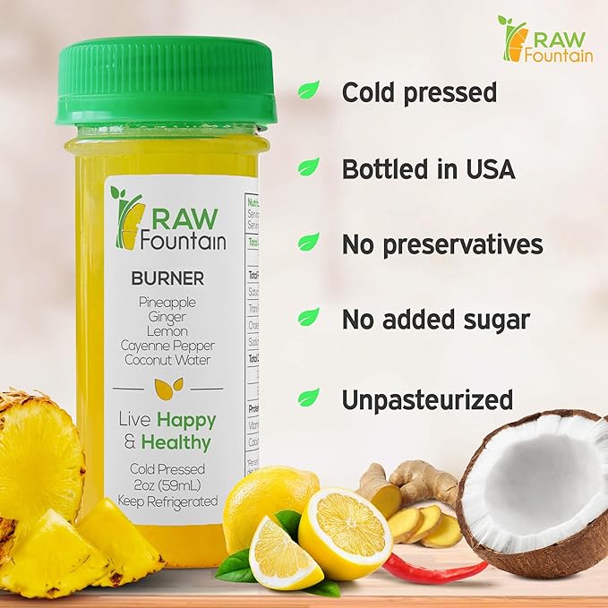 20 Immunity Shots w/Ginger Lemon Cayenne Pepper Pineapple 2fl Oz Packed w/Vitamin C Raw &amp Cold Pressed Unpasteurized Boosts Immunity All Natural No Artificial Flavor