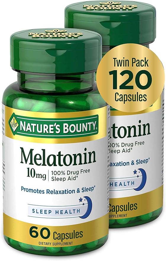 Nature's Bounty Melatonin Promotes Relaxation and Sleep Health 10mg Capsules 60 Ct (2 Pack)