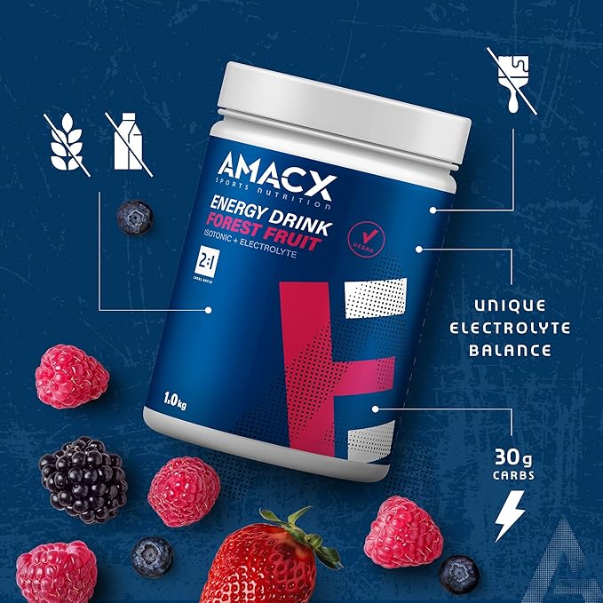 Amacx Energy Drink Powder for Endurance Athletes – 1kg – Isotonic Sports Drink + Electrolytes Powder Drink Mix – Maltodextrin (Glucose) + Fructose Without Artificial Additives (1kg Forest Fruit)