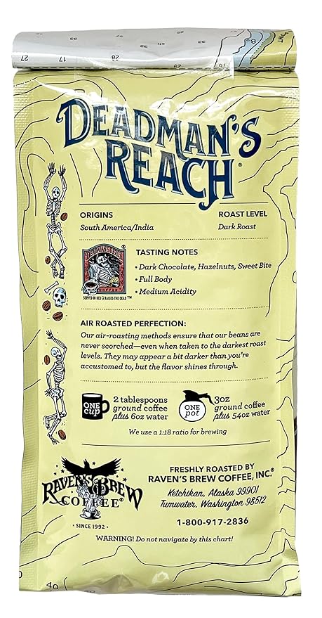 Raven's Brew Coffee High Caffeine Coffee Dark Roast Ground - Deadman's Reach 2-pack of 12oz