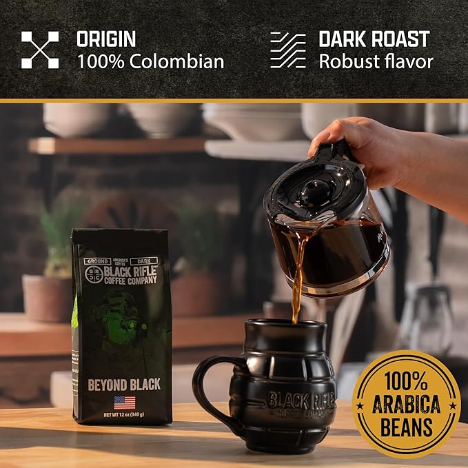 Black Rifle Coffee Company Beyond Black 5 lb Bag Ground Coffee Dark Roast - Roasted Blend Made from Arabica Beans - Colombian &amp Brazilian Beans - Veteran Founded &amp American Made