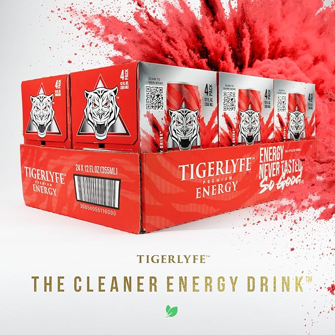 TIGERLYFE Energy Drink 12 Pack 12oz Slim Cans Energy Drinks Bulk with 24g Cane Sugar 110 Calories Energy Drink for Energy &amp Focus Zero Calorie Energy Drinks with Vitamin B &amp Potassium Ene