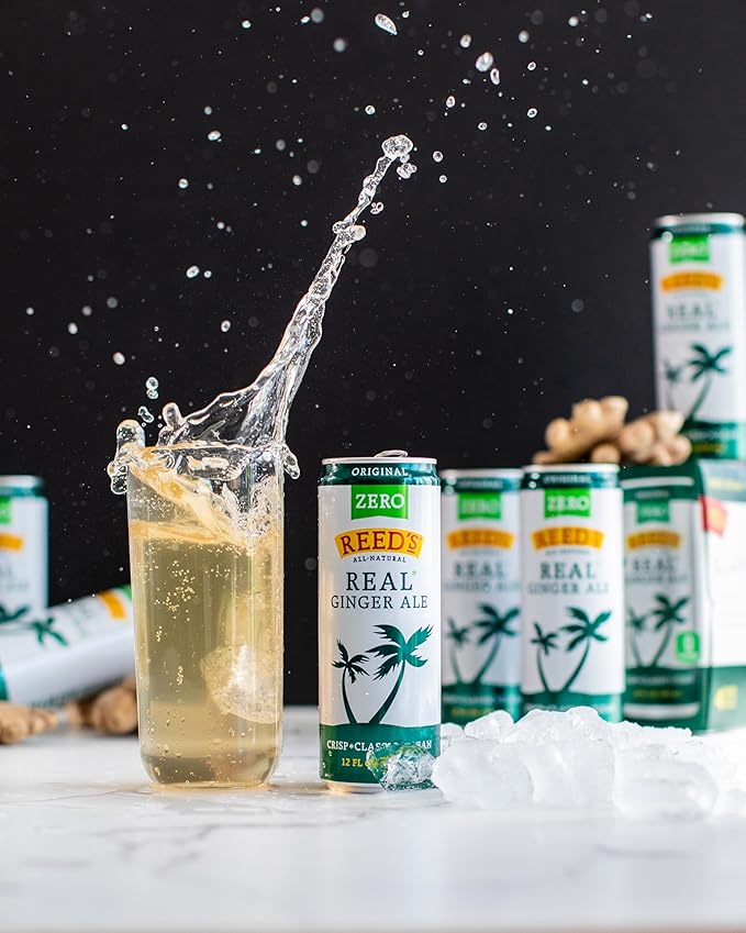 Reed's Zero Sugar Ginger Ale - Made with Pressed Organic Ginger - Zero Calories - 12oz Slim Cans 24 Pack
