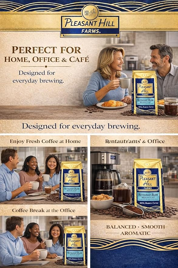 Pleasant Hill Farms Arabica Coffee Ground Full City Roast 100% Arabica Kosher Certified 5 lb Bag – Rich &amp Smooth Flavor