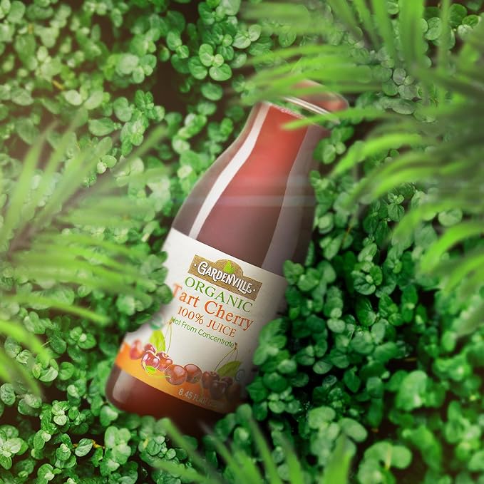 Gardenville Organic Tart Cherry Juice (Pack of 12) USDA Organic No Added Sugar U Kosher Certified Pasteurized 8.4 oz Glass Bottles (Tart Cherry)